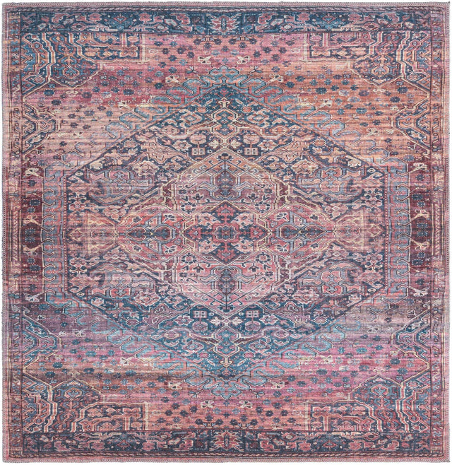 Washable Antique Rust Red 5' 3 x 5' 3 Maahru Square Area Rug Easy to Clean Stain Resistant & Durable Polyester Chenille Carpet for Living, Dining, Bedrooms, Kitchen for Sale at Rug Engine