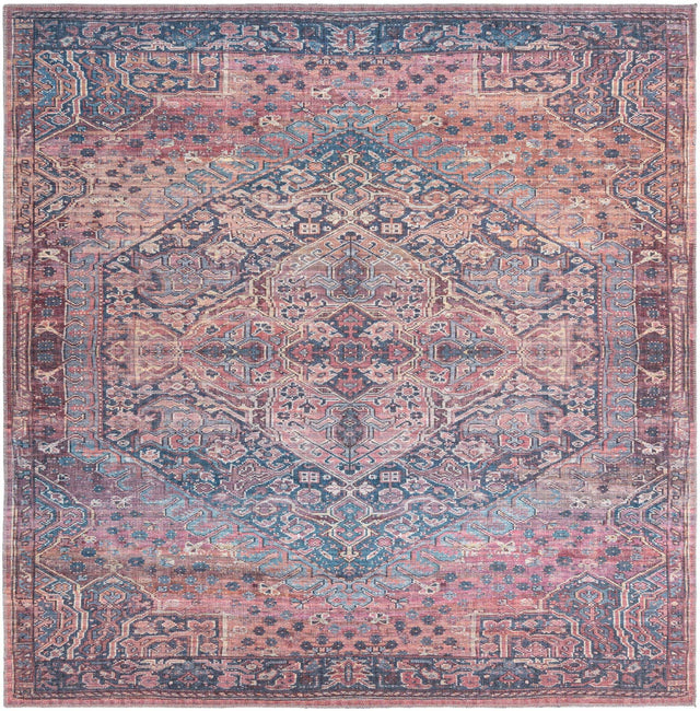 Washable Antique Rust Red 7' 10 x 7' 10 Maahru Square Area Rug Easy to Clean Stain Resistant & Durable Polyester Chenille Carpet for Living, Dining, Bedrooms, Kitchen for Sale at Rug Engine