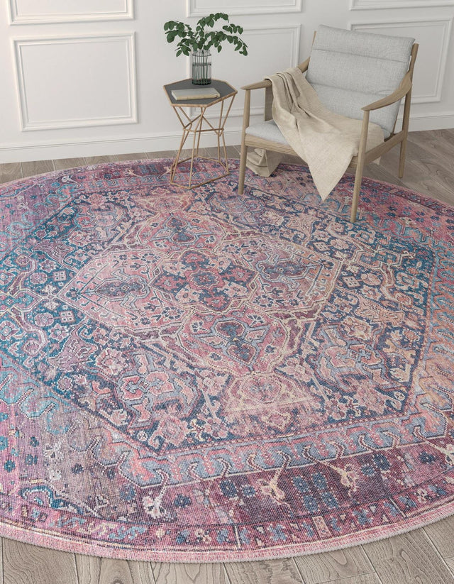 Washable Antique Rust Red 10' 6 x 10' 6 Maahru Round Area Rug Easy to Clean Stain Resistant & Durable Polyester Chenille Carpet for Living, Dining, Bedrooms, Kitchen for Sale at Rug Engine