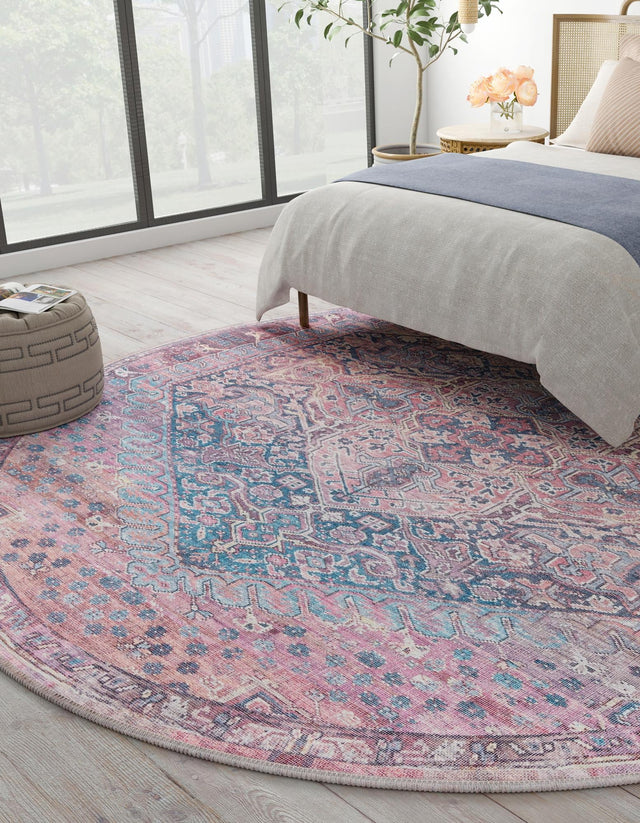 Washable Antique Rust Red 10' 6 x 10' 6 Maahru Round Area Rug Easy to Clean Stain Resistant & Durable Polyester Chenille Carpet for Living, Dining, Bedrooms, Kitchen for Sale at Rug Engine