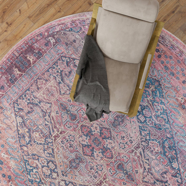 Washable Antique Rust Red 10' 6 x 10' 6 Maahru Round Area Rug Easy to Clean Stain Resistant & Durable Polyester Chenille Carpet for Living, Dining, Bedrooms, Kitchen for Sale at Rug Engine