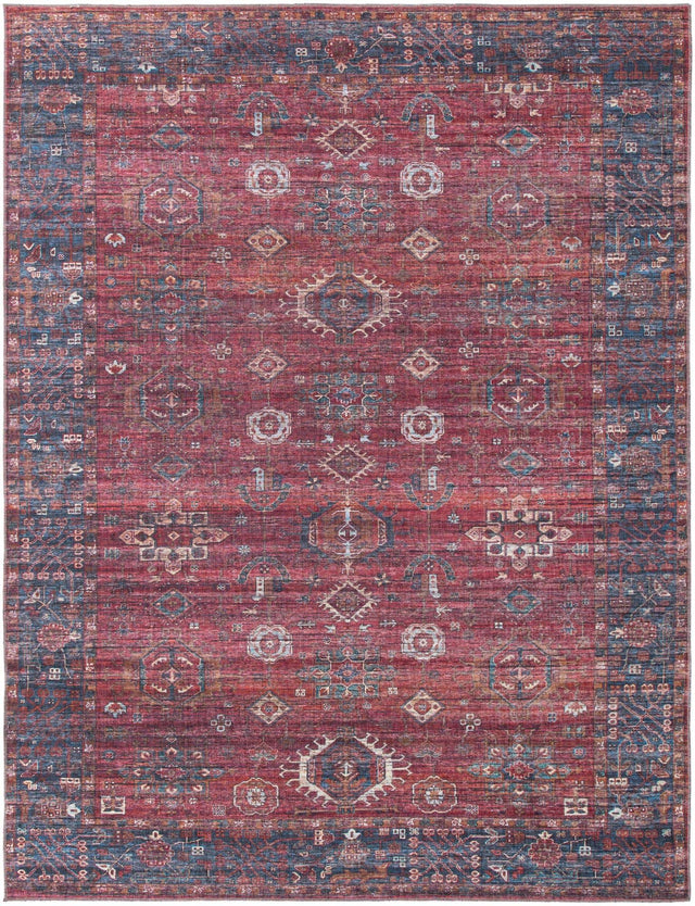 Washable Antique Red 9' 2 x 12' Maahru Rectangle Area Rug Easy to Clean Stain Resistant & Durable Polyester Chenille Carpet for Living, Dining, Bedrooms, Kitchen for Sale at Rug Engine