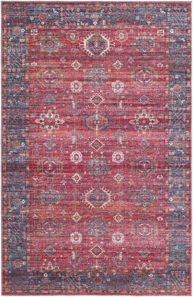 Washable Antique Red 6' 1 x 9' Maahru Rectangle Area Rug Easy to Clean Stain Resistant & Durable Polyester Chenille Carpet for Living, Dining, Bedrooms, Kitchen for Sale at Rug Engine