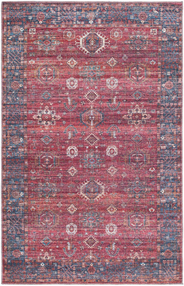 Washable Antique Red 5' 3 x 8' Maahru Rectangle Area Rug Easy to Clean Stain Resistant & Durable Polyester Chenille Carpet for Living, Dining, Bedrooms, Kitchen for Sale at Rug Engine