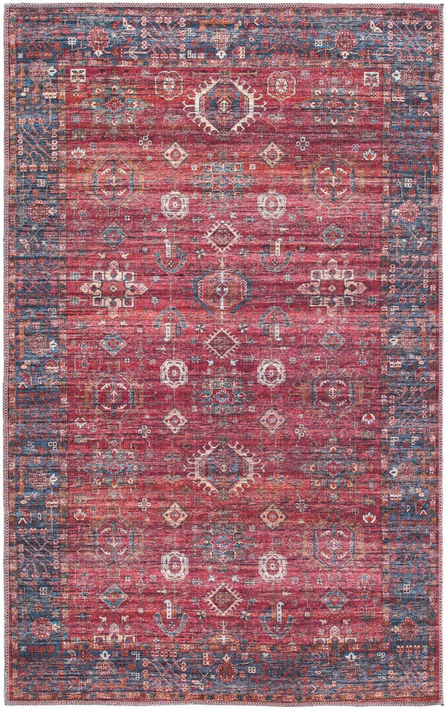 Washable Antique Red 4' 1 x 6' 1 Maahru Rectangle Area Rug Easy to Clean Stain Resistant & Durable Polyester Chenille Carpet for Living, Dining, Bedrooms, Kitchen for Sale at Rug Engine