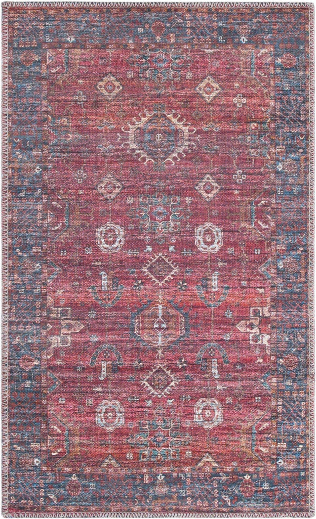 Washable Antique Red 2' x 3' 1 Maahru Rectangle Area Rug Easy to Clean Stain Resistant & Durable Polyester Chenille Carpet for Living, Dining, Bedrooms, Kitchen for Sale at Rug Engine