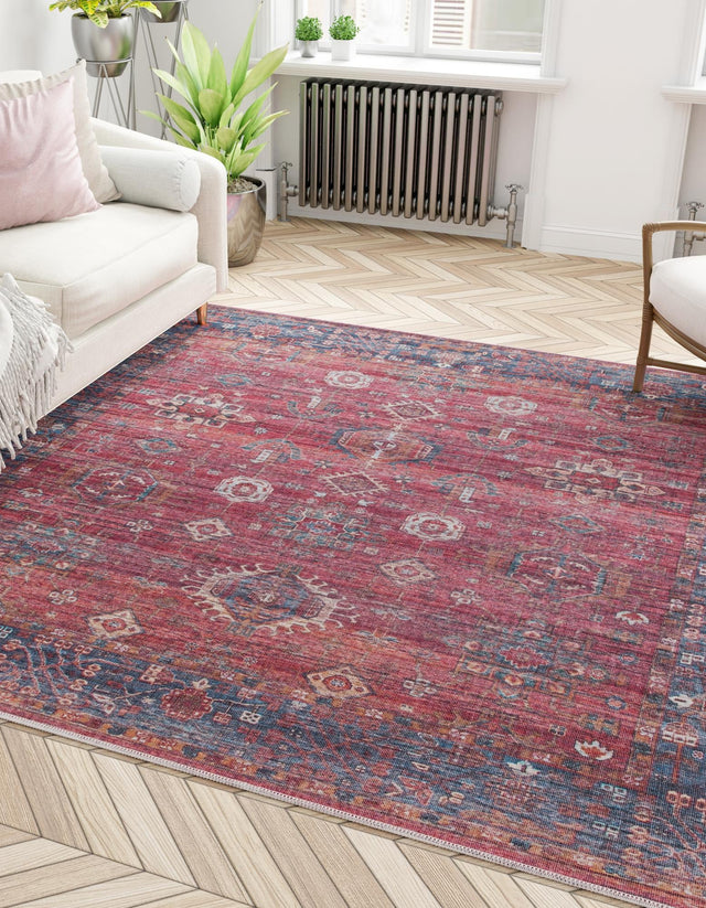 Washable Antique Red 10' 6 x 10' 6 Maahru Square Area Rug Easy to Clean Stain Resistant & Durable Polyester Chenille Carpet for Living, Dining, Bedrooms, Kitchen for Sale at Rug Engine