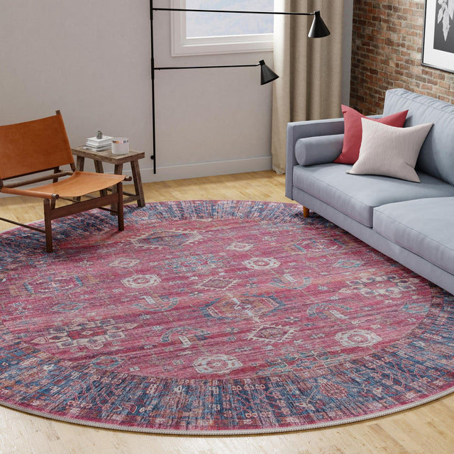 Washable Antique Red 10' 6 x 10' 6 Maahru Round Area Rug Easy to Clean Stain Resistant & Durable Polyester Chenille Carpet for Living, Dining, Bedrooms, Kitchen for Sale at Rug Engine
