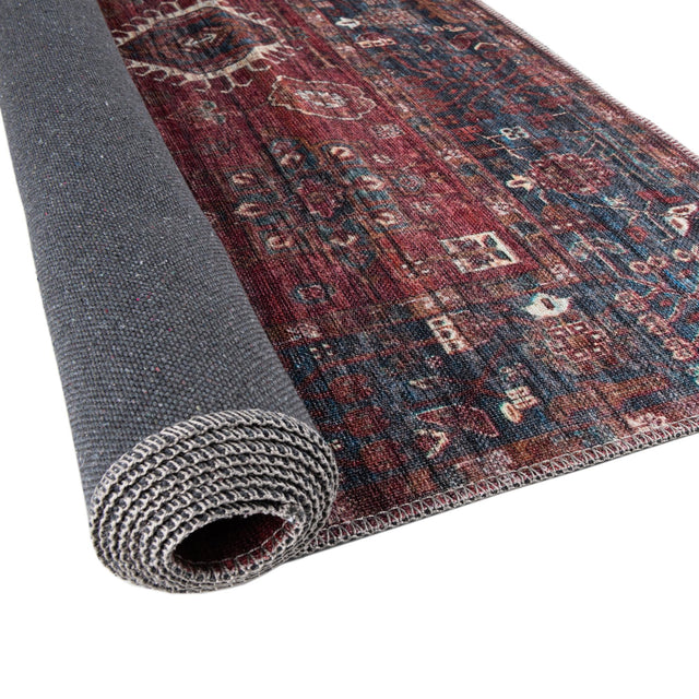 Washable Antique Red 2' x 6' 1 Maahru Runner Area Rug Easy to Clean Stain Resistant & Durable Polyester Chenille Carpet for Living, Dining, Bedrooms, Kitchen for Sale at Rug Engine