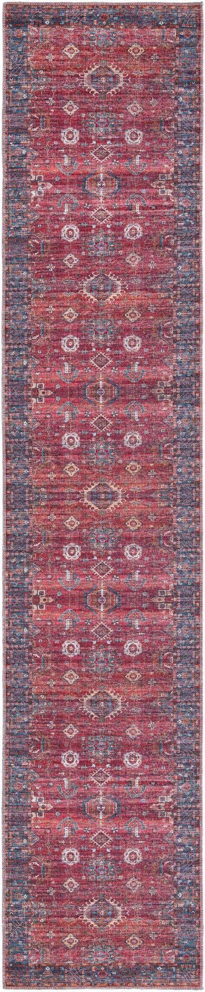 Washable Antique Red 2' 7 x 13' 1 Maahru Runner Area Rug Easy to Clean Stain Resistant & Durable Polyester Chenille Carpet for Living, Dining, Bedrooms, Kitchen for Sale at Rug Engine