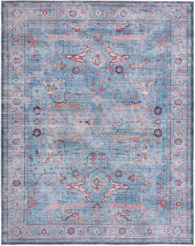 Washable Blue 10' 6 x 13' 1 Maahru Rectangle Area Rug Easy to Clean Stain Resistant & Durable Polyester Chenille Carpet for Living, Dining, Bedrooms, Kitchen for Sale at Rug Engine