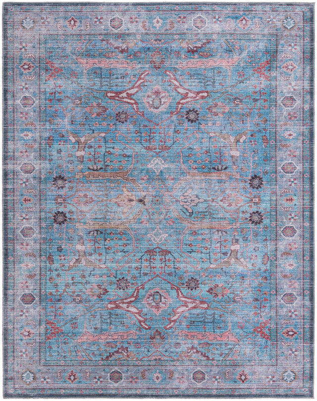 Washable Blue 7' 10 x 10' Maahru Rectangle Area Rug Easy to Clean Stain Resistant & Durable Polyester Chenille Carpet for Living, Dining, Bedrooms, Kitchen for Sale at Rug Engine