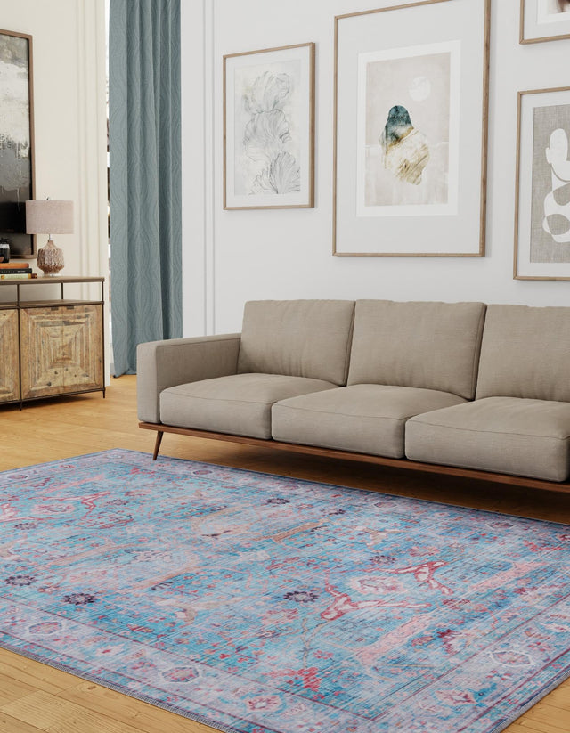 Washable Blue 10' 6 x 13' 1 Maahru Rectangle Area Rug Easy to Clean Stain Resistant & Durable Polyester Chenille Carpet for Living, Dining, Bedrooms, Kitchen for Sale at Rug Engine