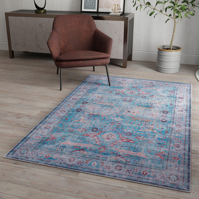 Washable Blue 10' 6 x 13' 1 Maahru Rectangle Area Rug Easy to Clean Stain Resistant & Durable Polyester Chenille Carpet for Living, Dining, Bedrooms, Kitchen for Sale at Rug Engine