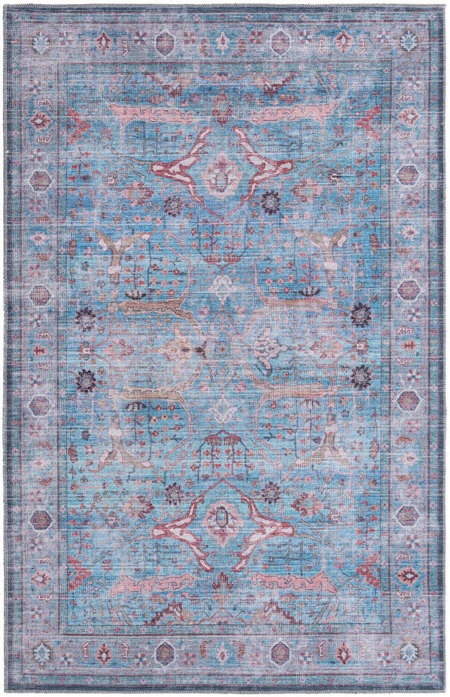 Washable Blue 5' 3 x 8' Maahru Rectangle Area Rug Easy to Clean Stain Resistant & Durable Polyester Chenille Carpet for Living, Dining, Bedrooms, Kitchen for Sale at Rug Engine