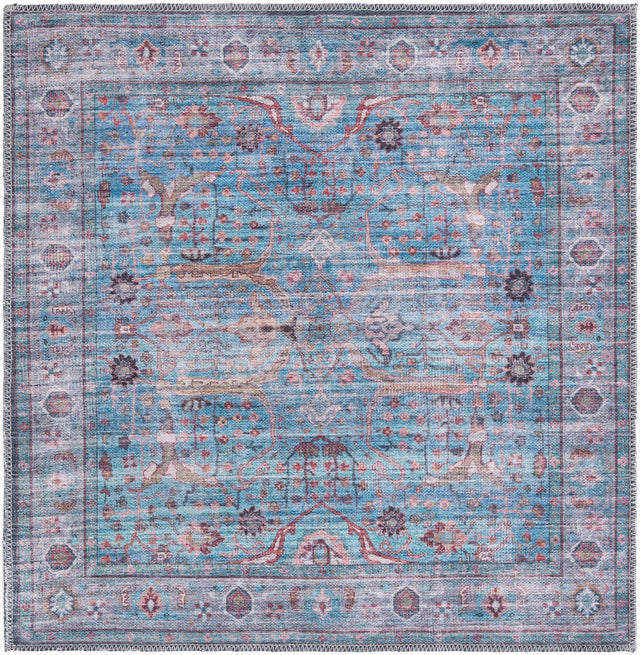 Washable Blue 3' 3 x 3' 3 Maahru Square Area Rug Easy to Clean Stain Resistant & Durable Polyester Chenille Carpet for Living, Dining, Bedrooms, Kitchen for Sale at Rug Engine