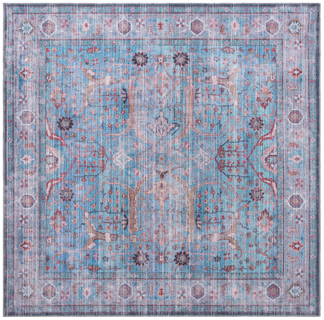 Washable Blue 7' 3 x 7' 3 Maahru Square Area Rug Easy to Clean Stain Resistant & Durable Polyester Chenille Carpet for Living, Dining, Bedrooms, Kitchen for Sale at Rug Engine