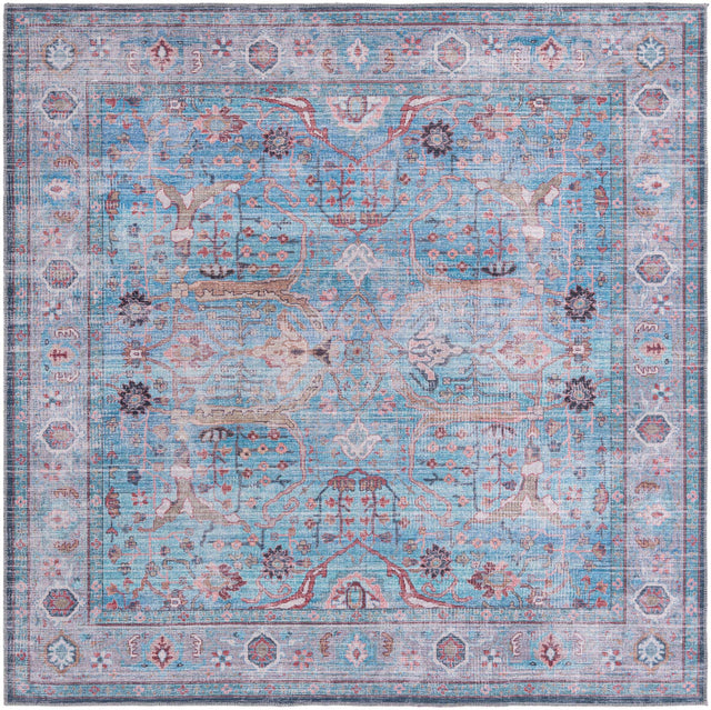 Washable Blue 7' 10 x 7' 10 Maahru Square Area Rug Easy to Clean Stain Resistant & Durable Polyester Chenille Carpet for Living, Dining, Bedrooms, Kitchen for Sale at Rug Engine