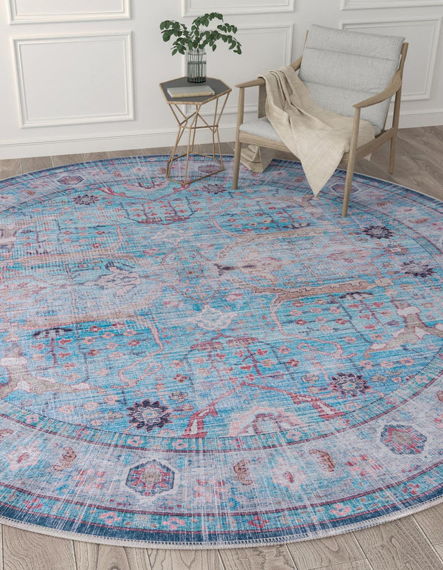 Washable Blue 10' 6 x 10' 6 Maahru Round Area Rug Easy to Clean Stain Resistant & Durable Polyester Chenille Carpet for Living, Dining, Bedrooms, Kitchen for Sale at Rug Engine