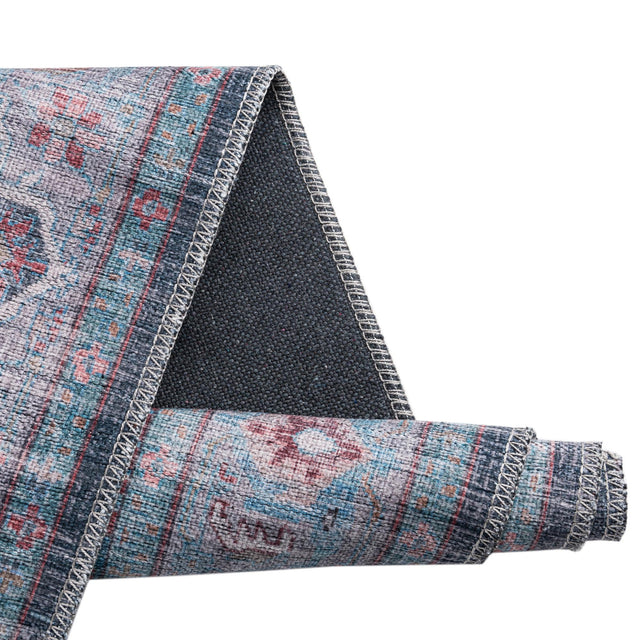 Washable Blue 2' x 8' Maahru Runner Area Rug Easy to Clean Stain Resistant & Durable Polyester Chenille Carpet for Living, Dining, Bedrooms, Kitchen for Sale at Rug Engine