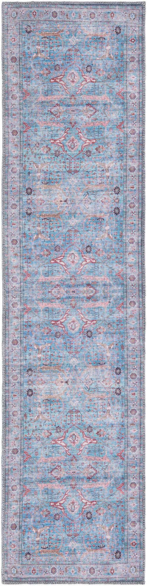 Washable Blue 2' x 8' Maahru Runner Area Rug Easy to Clean Stain Resistant & Durable Polyester Chenille Carpet for Living, Dining, Bedrooms, Kitchen for Sale at Rug Engine
