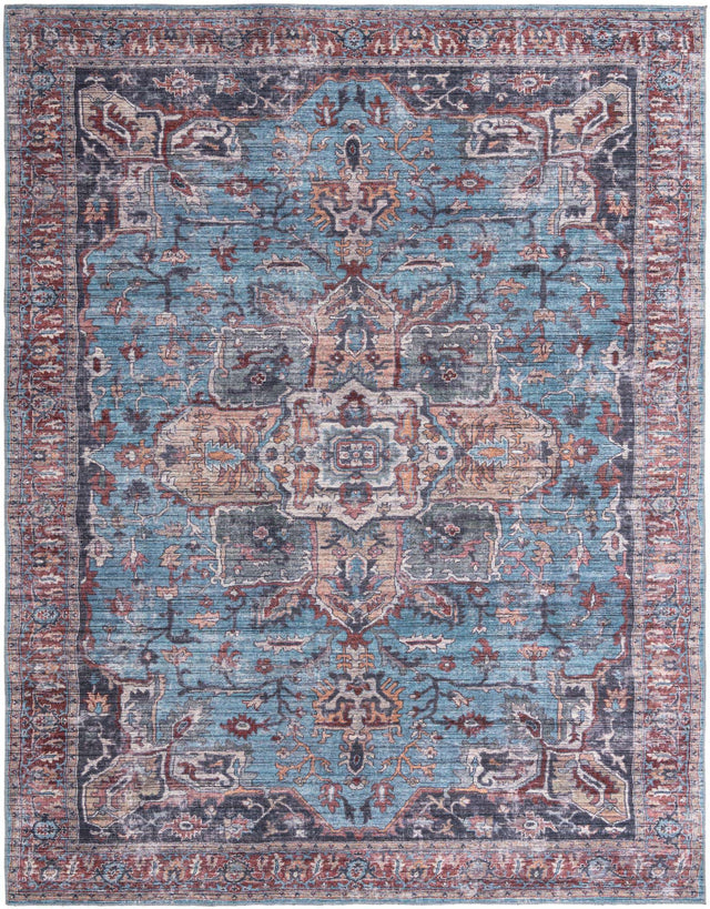 Washable Blue 10' 6 x 13' 1 Maahru Rectangle Area Rug Easy to Clean Stain Resistant & Durable Polyester Chenille Carpet for Living, Dining, Bedrooms, Kitchen for Sale at Rug Engine