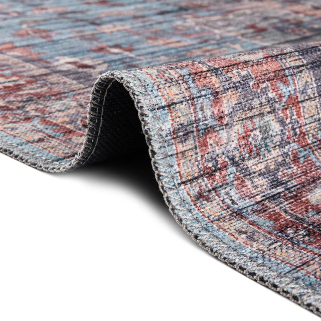 Washable Blue 9' 2 x 12' Maahru Rectangle Area Rug Easy to Clean Stain Resistant & Durable Polyester Chenille Carpet for Living, Dining, Bedrooms, Kitchen for Sale at Rug Engine