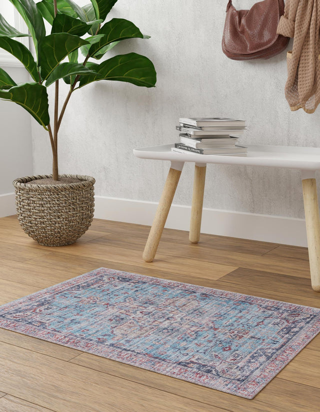 Washable Blue 10' 6 x 13' 1 Maahru Rectangle Area Rug Easy to Clean Stain Resistant & Durable Polyester Chenille Carpet for Living, Dining, Bedrooms, Kitchen for Sale at Rug Engine