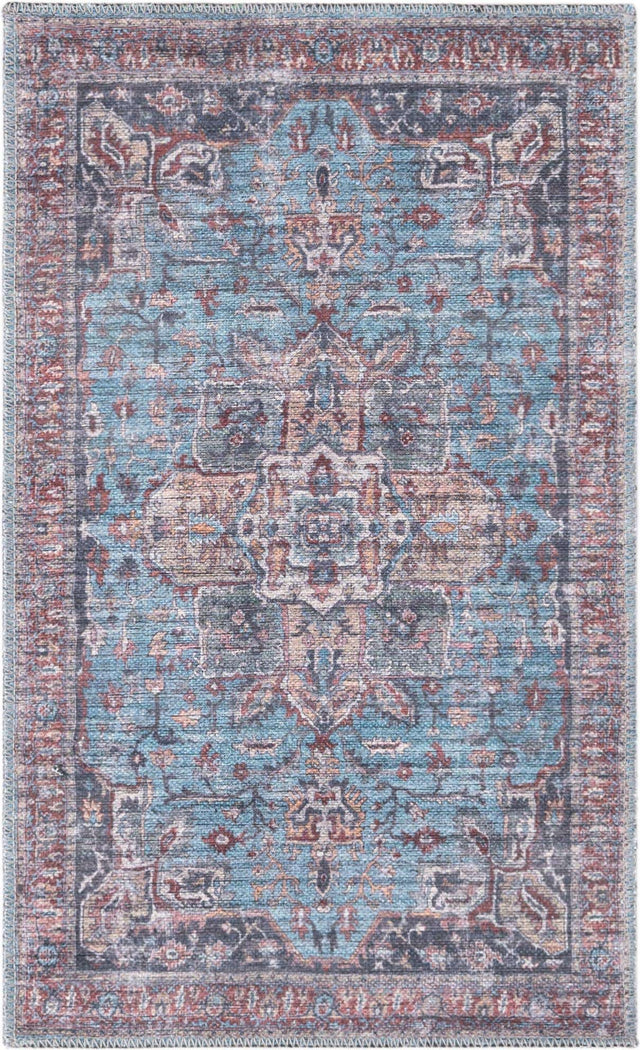 Washable Blue 2' x 3' 1 Maahru Rectangle Area Rug Easy to Clean Stain Resistant & Durable Polyester Chenille Carpet for Living, Dining, Bedrooms, Kitchen for Sale at Rug Engine