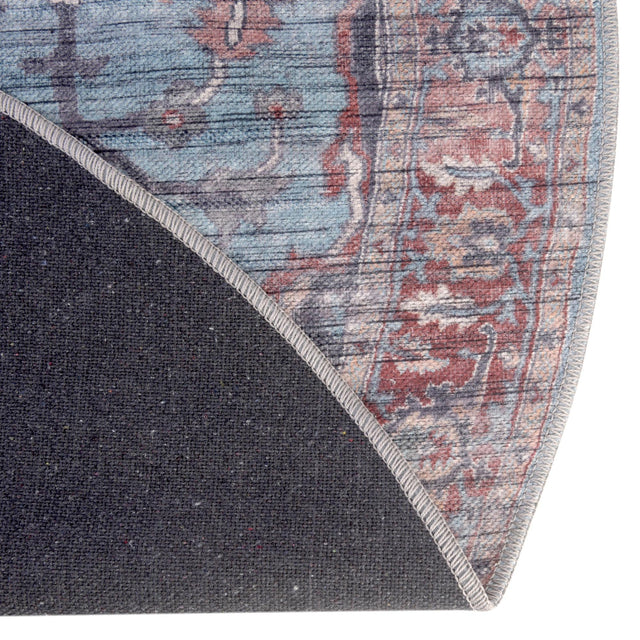 Washable Blue 4' 1 x 6' 1 Maahru Oval Area Rug Easy to Clean Stain Resistant & Durable Polyester Chenille Carpet for Living, Dining, Bedrooms, Kitchen for Sale at Rug Engine