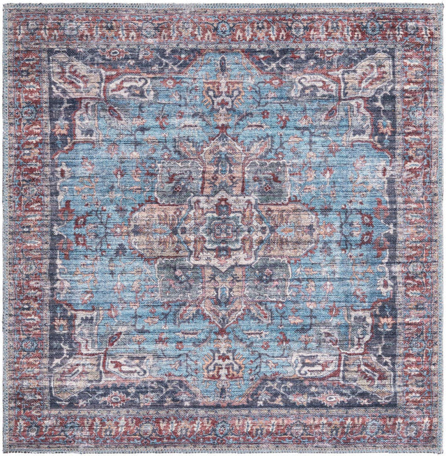 Washable Blue 3' 3 x 3' 3 Maahru Square Area Rug Easy to Clean Stain Resistant & Durable Polyester Chenille Carpet for Living, Dining, Bedrooms, Kitchen for Sale at Rug Engine