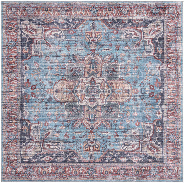 Washable Blue 7' 10 x 7' 10 Maahru Square Area Rug Easy to Clean Stain Resistant & Durable Polyester Chenille Carpet for Living, Dining, Bedrooms, Kitchen for Sale at Rug Engine