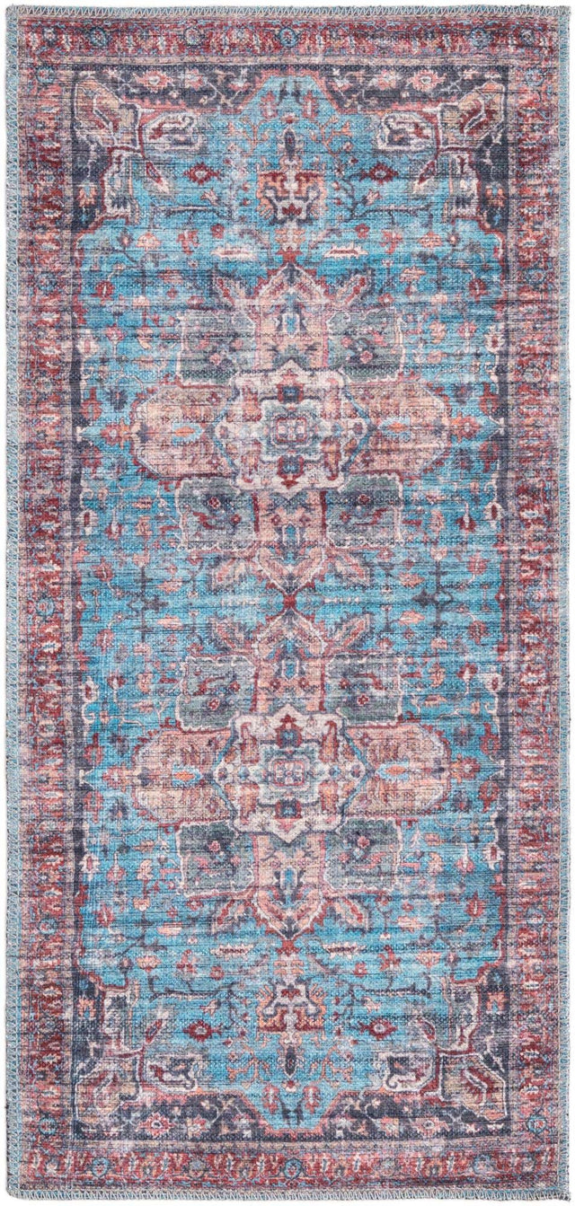 Washable Blue 2' x 4' 1 Maahru Runner Area Rug Easy to Clean Stain Resistant & Durable Polyester Chenille Carpet for Living, Dining, Bedrooms, Kitchen for Sale at Rug Engine