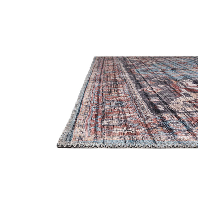 Washable Blue 2' 7 x 13' 1 Maahru Runner Area Rug Easy to Clean Stain Resistant & Durable Polyester Chenille Carpet for Living, Dining, Bedrooms, Kitchen for Sale at Rug Engine