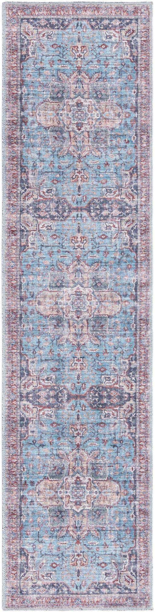 Washable Blue 2' x 8' Maahru Runner Area Rug Easy to Clean Stain Resistant & Durable Polyester Chenille Carpet for Living, Dining, Bedrooms, Kitchen for Sale at Rug Engine