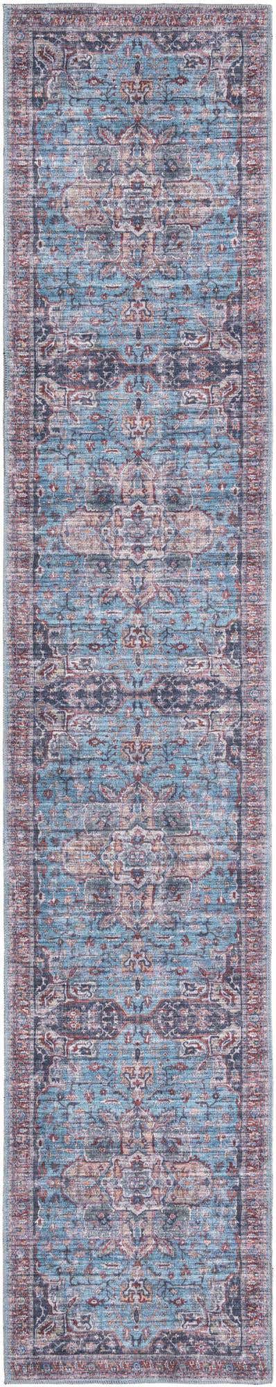 Washable Blue 2' 7 x 13' 1 Maahru Runner Area Rug Easy to Clean Stain Resistant & Durable Polyester Chenille Carpet for Living, Dining, Bedrooms, Kitchen for Sale at Rug Engine