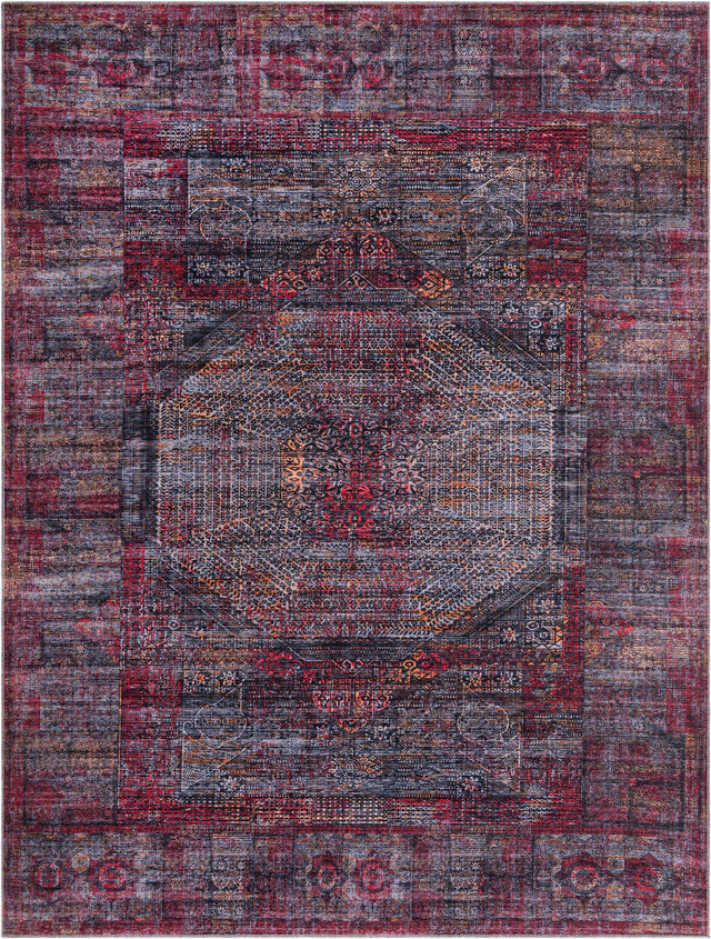 Washable Red and Black 9' 2 x 12' Mangata Rectangle Area Rug Easy to Clean Stain Resistant & Durable Chenille Traditional Vintage Distressed Carpet for Sale at Rug Engine