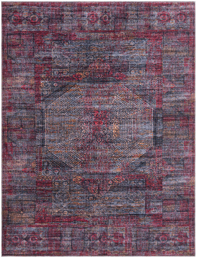 Washable Red and Black 8' x 10' Mangata Washable Rectangle Area Rug Easy to Clean Stain Resistant & Durable Chenille Traditional Vintage Distressed Carpet for Sale at Rug Engine