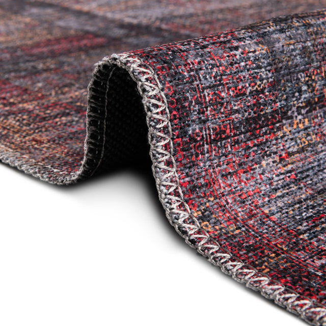 Washable Red and Black 8' x 10' Mangata Washable Rectangle Area Rug Easy to Clean Stain Resistant & Durable Chenille Traditional Vintage Distressed Carpet for Sale at Rug Engine