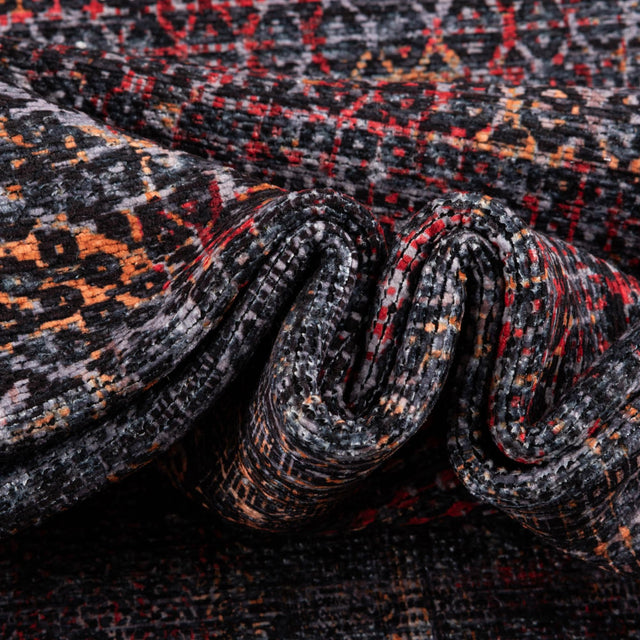 Washable Red and Black 3' 11 x 3' 11 Mangata Round Area Rug Easy to Clean Stain Resistant & Durable Chenille Traditional Vintage Distressed Carpet for Sale at Rug Engine
