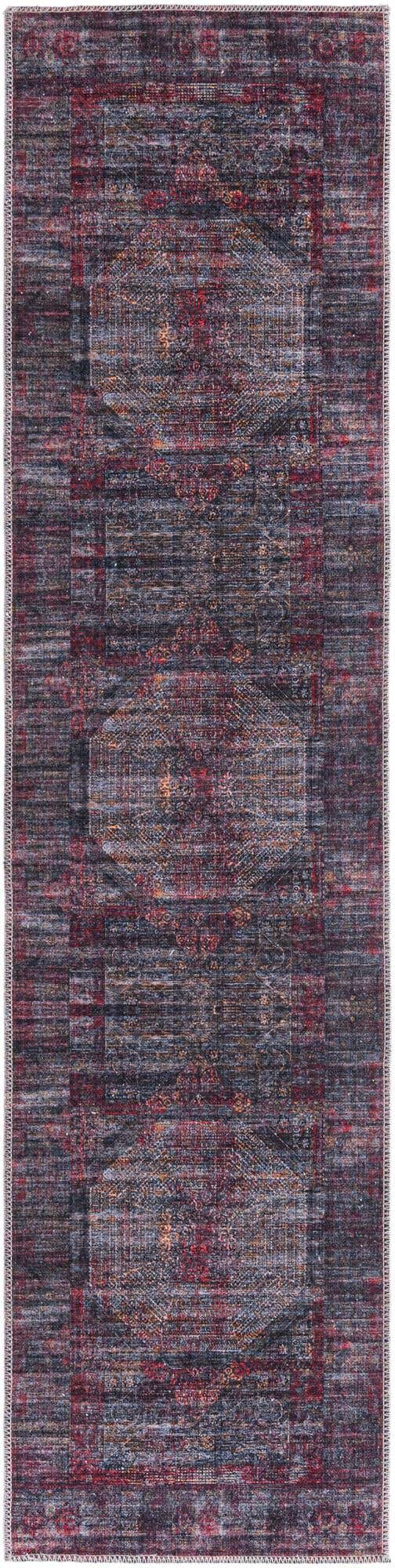Washable Red and Black 2' x 7' 10 Mangata Runner Area Rug Easy to Clean Stain Resistant & Durable Chenille Traditional Vintage Distressed Carpet for Sale at Rug Engine