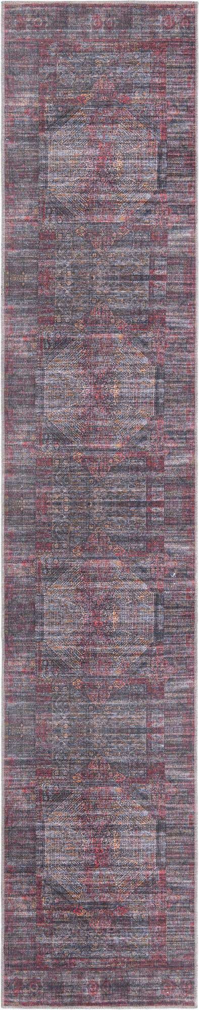 Washable Red and Black 2' 7 x 13' Mangata Runner Area Rug Easy to Clean Stain Resistant & Durable Chenille Traditional Vintage Distressed Carpet for Sale at Rug Engine