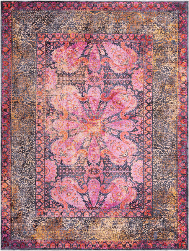 Washable Pink 9' 2 x 12' Mangata Rectangle Area Rug Easy to Clean Stain Resistant & Durable Chenille Traditional Vintage Distressed Carpet for Sale at Rug Engine