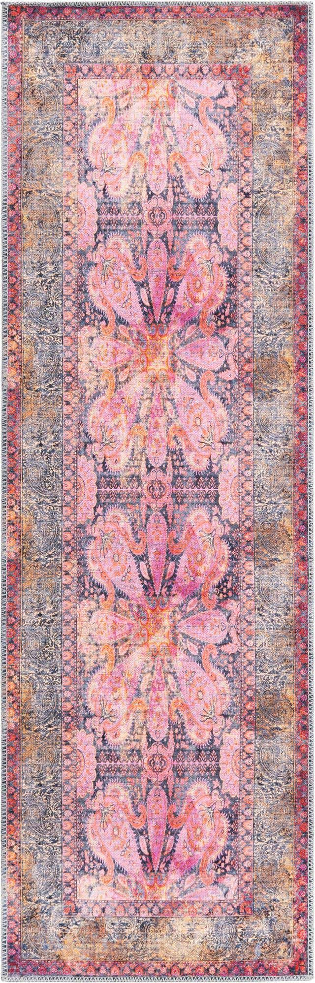 Washable Pink 2' x 6' 1 Mangata Runner Area Rug Easy to Clean Stain Resistant & Durable Chenille Traditional Vintage Distressed Carpet for Sale at Rug Engine