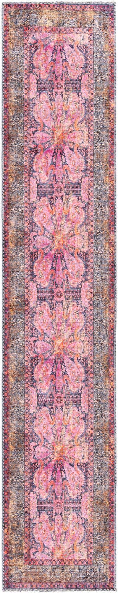 Washable Pink 2' x 10' Mangata Runner Area Rug Easy to Clean Stain Resistant & Durable Chenille Traditional Vintage Distressed Carpet for Sale at Rug Engine