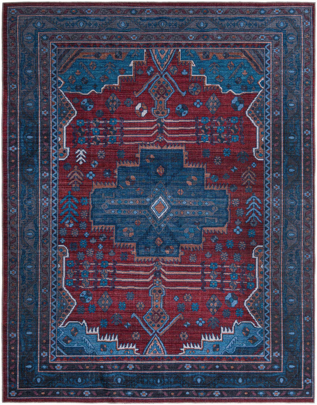 Washable Red and Blue 10' 6 x 13' Mangata Rectangle Area Rug Easy to Clean Stain Resistant & Durable Chenille Traditional Vintage Distressed Carpet for Sale at Rug Engine
