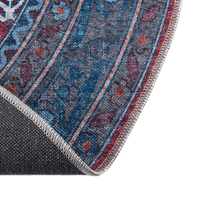 Washable Red and Blue 5' 3 x 5' 3 Mangata Round Area Rug Easy to Clean Stain Resistant & Durable Chenille Traditional Vintage Distressed Carpet for Sale at Rug Engine