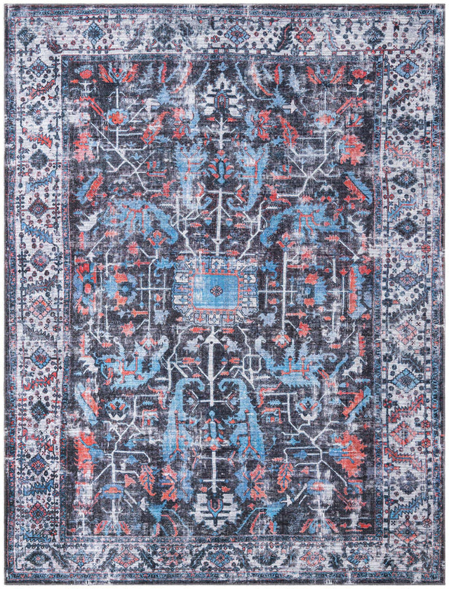 Washable Black 9' 2 x 12' Mangata Rectangle Area Rug Easy to Clean Stain Resistant & Durable Chenille Traditional Vintage Distressed Carpet for Sale at Rug Engine