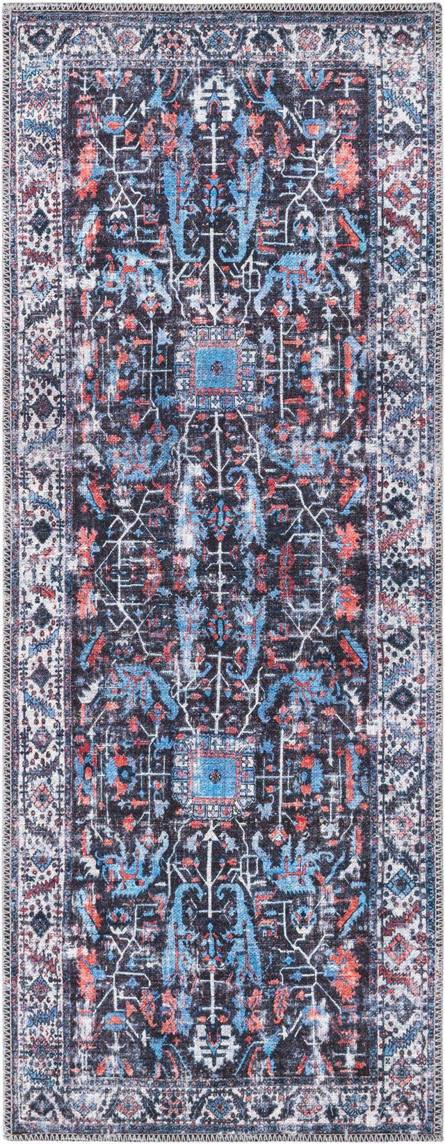 Washable Black 2' x 5' Mangata Runner Area Rug Easy to Clean Stain Resistant & Durable Chenille Traditional Vintage Distressed Carpet for Sale at Rug Engine