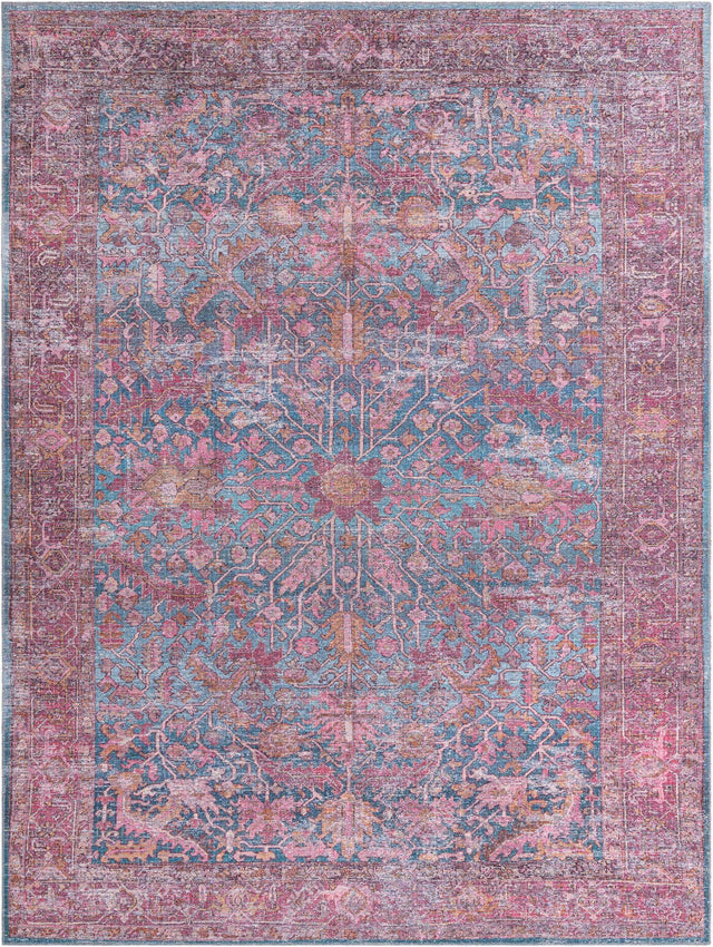 Washable Antique Blue 9' 2 x 12' Mangata Rectangle Area Rug Easy to Clean Stain Resistant & Durable Chenille Traditional Vintage Distressed Carpet for Sale at Rug Engine